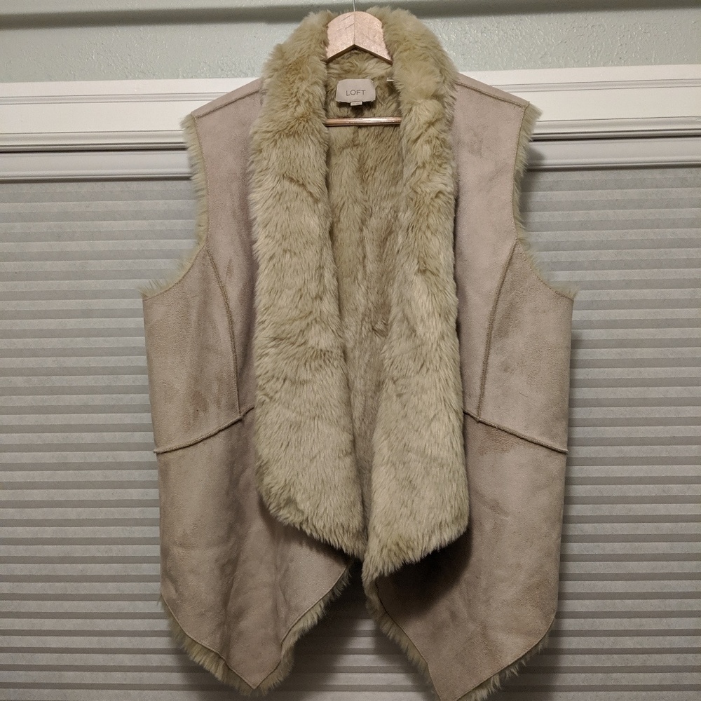 LOFT XL Suede & Faux Shearling Vest